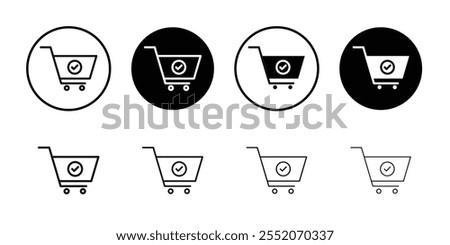 Shopping cart check icon Black and white outline vector