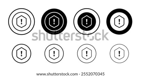 Shield exclamation icon Black and white outline vector