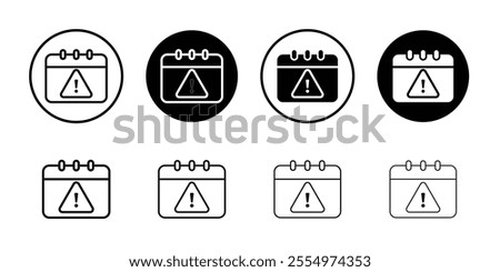 Calendar exclamation icon Black and white outline vector