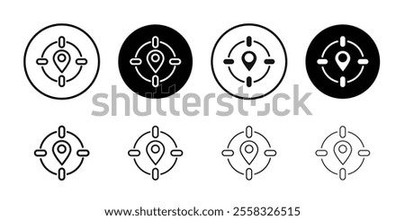 Crosshair location pin icon logo sign set vector outline