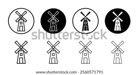 Windmill icon Flat outline fill set collection