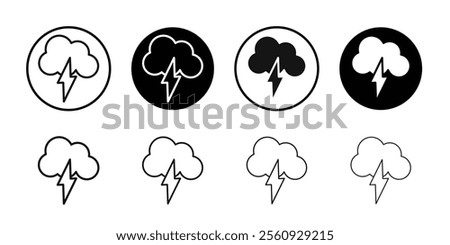 Thunder lightning icon Flat outline fill set collection