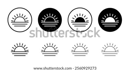 Sunrise icon Flat outline fill set collection