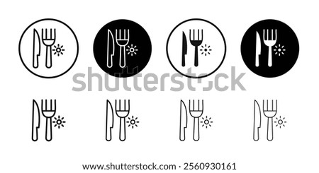 Sunrise Breakfast Icon Flat outline fill set collection