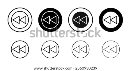 Rewind Previous Back arrow icon Flat outline fill set collection