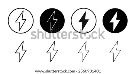 Lightning power charge icon Flat outline fill set collection