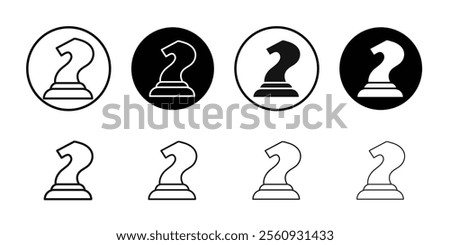 Knight chess icon Flat outline fill set collection