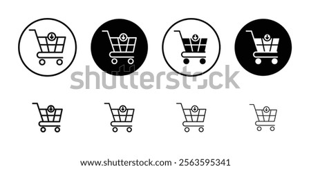 Cart download icon Flat outline fill set collection