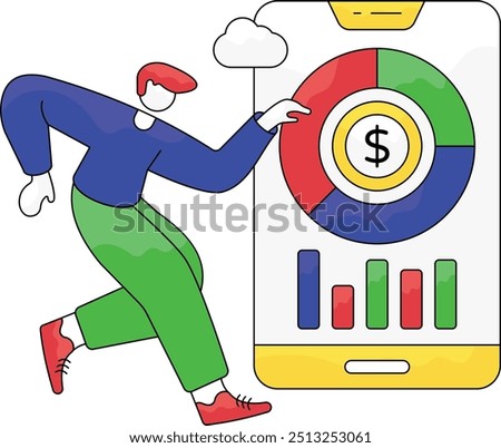 Budget fund digital grow chart marketing concept. Search Engine, optimization online finance business growth web arrow analytics chart graph with banknote stack on mobile.