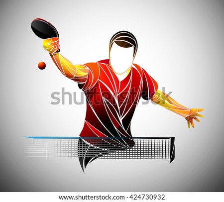 Red tennis table racket and ball cartoon vector icon. Table tennis