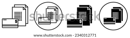 Credit History symbol Icon. Payment statement of credit or debit card vector sign set collection. Flat Web illustration of tax on money or dollar. Detail paper note of the online shopping transaction.