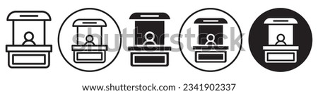 Sales booth symbol Icon. Web app ui sign logo of promotional street store vendor in market. Vector set collection of seller event promo kiosk display counter stall. Flat outline reception banner table