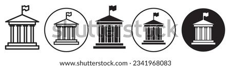 Government symbol Icon. Logo of parliament of federal congress embassy council of nation or country. Vector set collection of town city municipal dome building. National institute sign mark for web 