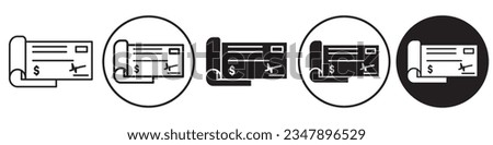 Checkbook symbol Icon. Flat outline sign of financial banking paper check bill book. Vector set of bank certificate or form to fill for payment money in dollar. Logo mark of pat cheque for transaction