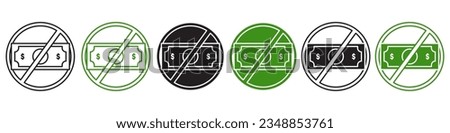 No Money Icon. Vector set of non cash in saving or not eligible to get credit loan from bank makes bankrupt. Symbol of dollar free price of shopping with expenses is low by tax forbidden Foto stock © 