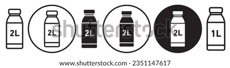 2L Bottle Icon. Symbol of two or one liter plastic container of milk, water or juice and oil. Vector set of 2 Ltr beverage glass bottle for drinking in flat outline style
