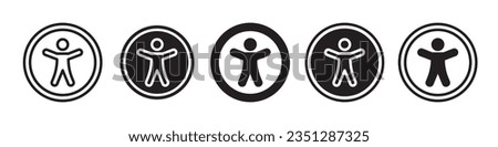 Accessibility Icon. Symbol of universal disability of person or human. Vector set of happy man standing in restroom or toilet. Flat outline of accessible figure of user