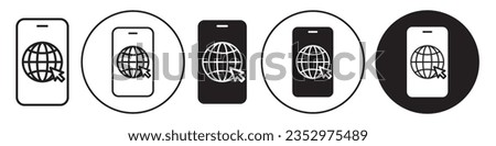 Browser Icon. Internet website access while international data roaming on smartphone symbol. Vector set of Mobile with online connectivity of cellular net to browse or surf site while travel worldwide