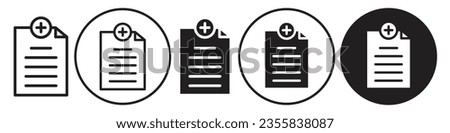 Add new Document Icon. Symbol of business document doc file plus in folder. Vector set of computer sheet page of data upload to website or app. Flat outline of web list adding task. attachment logo