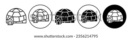 igloo icon. Hard ice building shelter home symbol. Vector set of snow house or dome in winter season. Flat outline of Inuit eskimos outdoor roof in Antarctic pole. arctic snow protection construction 