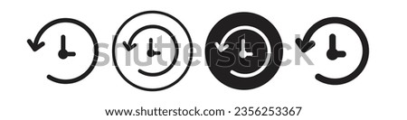 History icon. reverse countdown of past event symbol. Vector set of back clock time count. Flat outline of account return timer button. Rewind logo