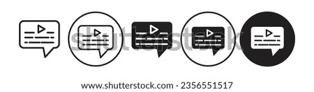 subtitle icon. Audio video film subtitle symbol. Vector set of multimedia player cc caption. Flat outline of media file text format. online music lyrics disable logo