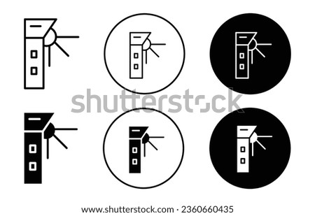 Turnstile icon. Automated one way traffic control baffle gate system symbol. Hand or card operated barrier for security vector. Turnpike people transit sign.