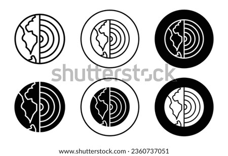 Earth layers icon. Planet outer sphere cut out to study and research of atmosphere symbol. core section of crust vector. tectonic inner structure diagram sign.