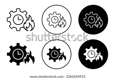 heat time icon. Hot burning flame with clock symbol. Warm solar energy time vector line set. Heat timer settings sign.