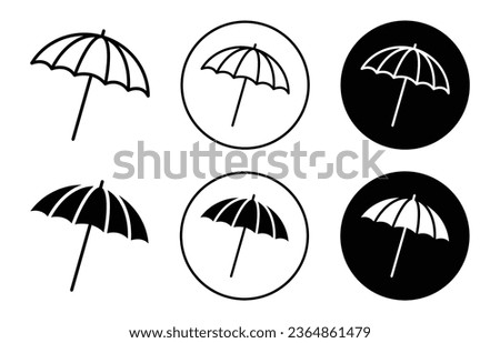 parasol icon. Folded umbrella shelter for prevent from rain and hot sun rays in summer symbol set. Travel parasol with handle vector sign. Open umbrella for rainy monsoon weather season line logo.