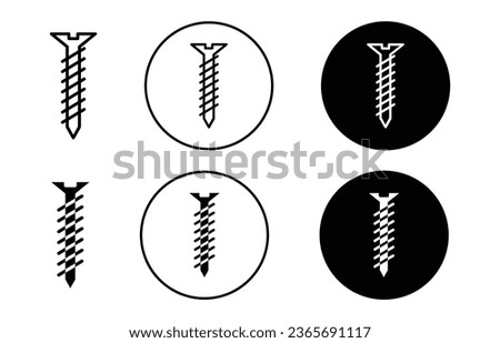 screw icon. Metallic industrial screw fastener symbol set. Stainless steel screw fasten or repair tool vector sign. Drill screw Nail Nut head of bolt use in wood working or carpentry work line logo. 