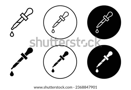 Eyedropper Icon. Eye liquid droplet symbol set. Water or oil serum picker pipette vector sign. Eyedropper color dose picker tool logo. Rubber dye pipette dropper icon.