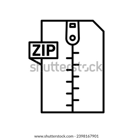 ZIP file Icon. compressed zip folder or file document with archived computer file format symbol set. unzip file or folder to extract data from zip extension vector line logo 