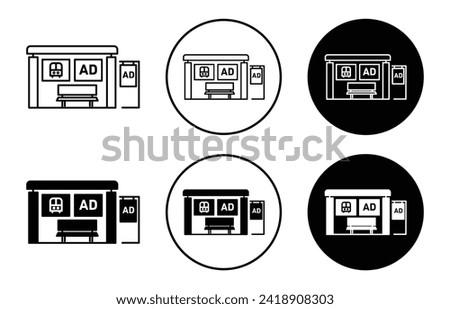 Bus stop shelter ad vector icon set collection. Bus stop shelter ad Outline flat Icon.