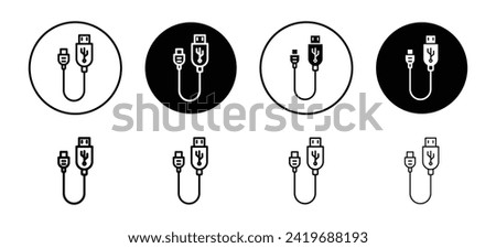 Plug USB cable vector icon set collection. Plug USB cable Outline flat Icon.