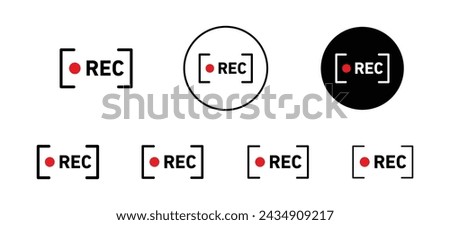 Recording vector icon set collection. Recording Outline flat Icon.