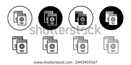 Reference data book for study icon. machinery technical repair or usage guide book or user manual with instruction symbol