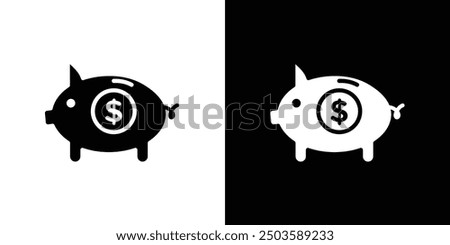 Piggy bank icon Flat vector set outline