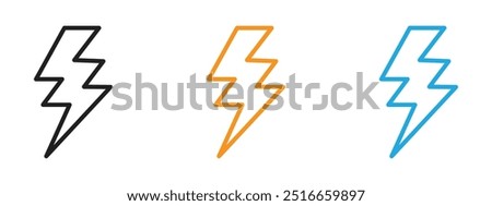 Thunder bolt icon Thin line illustration set