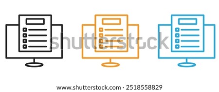 Online exam test icon Thin line illustration set