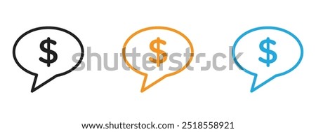 Comment dollar icon Thin line illustration set