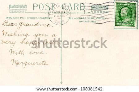 UNITED STATES - CIRCA 1908-1909 : A note with stamp printed in United States. Displays the image of president Benjamin Franklin. United States - circa 1908-1909