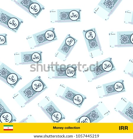 Flying Iranian rial banknotes. Money rain. Falling Iranian rial

