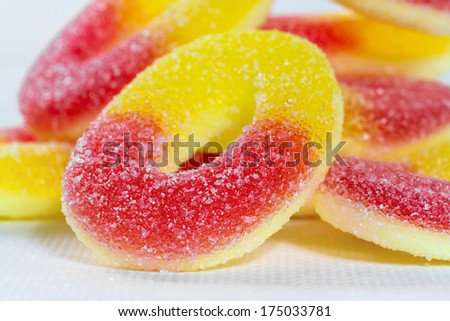 gummy candy with sugar closeup