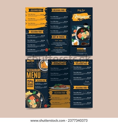 Food menu tri fold brochure template elegant dark design