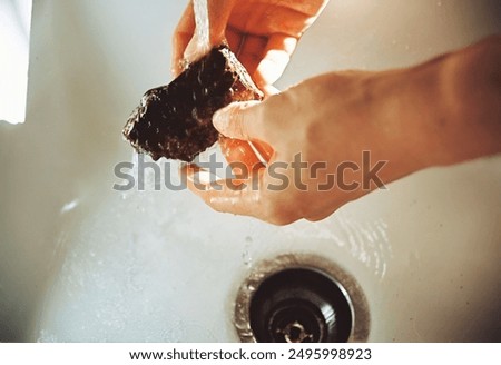 Similar – Image, Stock Photo Rough rocks washed by ocean waves forming foam in daylight