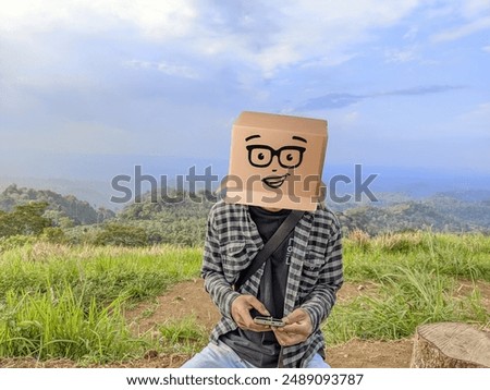 Similar – Image, Stock Photo Anonymous man enjoying mountain landscape and lake