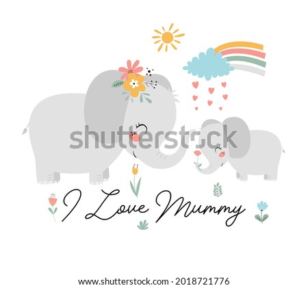 Hand drawing cute elephant and baby elephant vector illustration for the t-shirt design. Vector illustration design for fashion fabrics, textile graphics, prints.