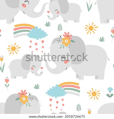 Hand drawing cute elephant and baby elephant seamless vector illustration for the t-shirt design. Vector illustration design for fashion fabrics, textile graphics, prints.
