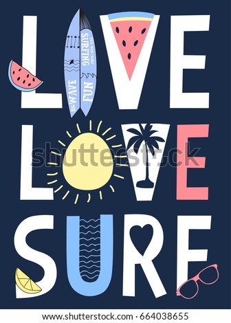 live love surf slogan vector.